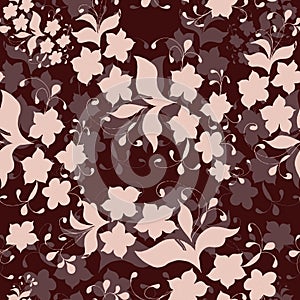 Monochrome graphic flowers. Vector seamless pattern.